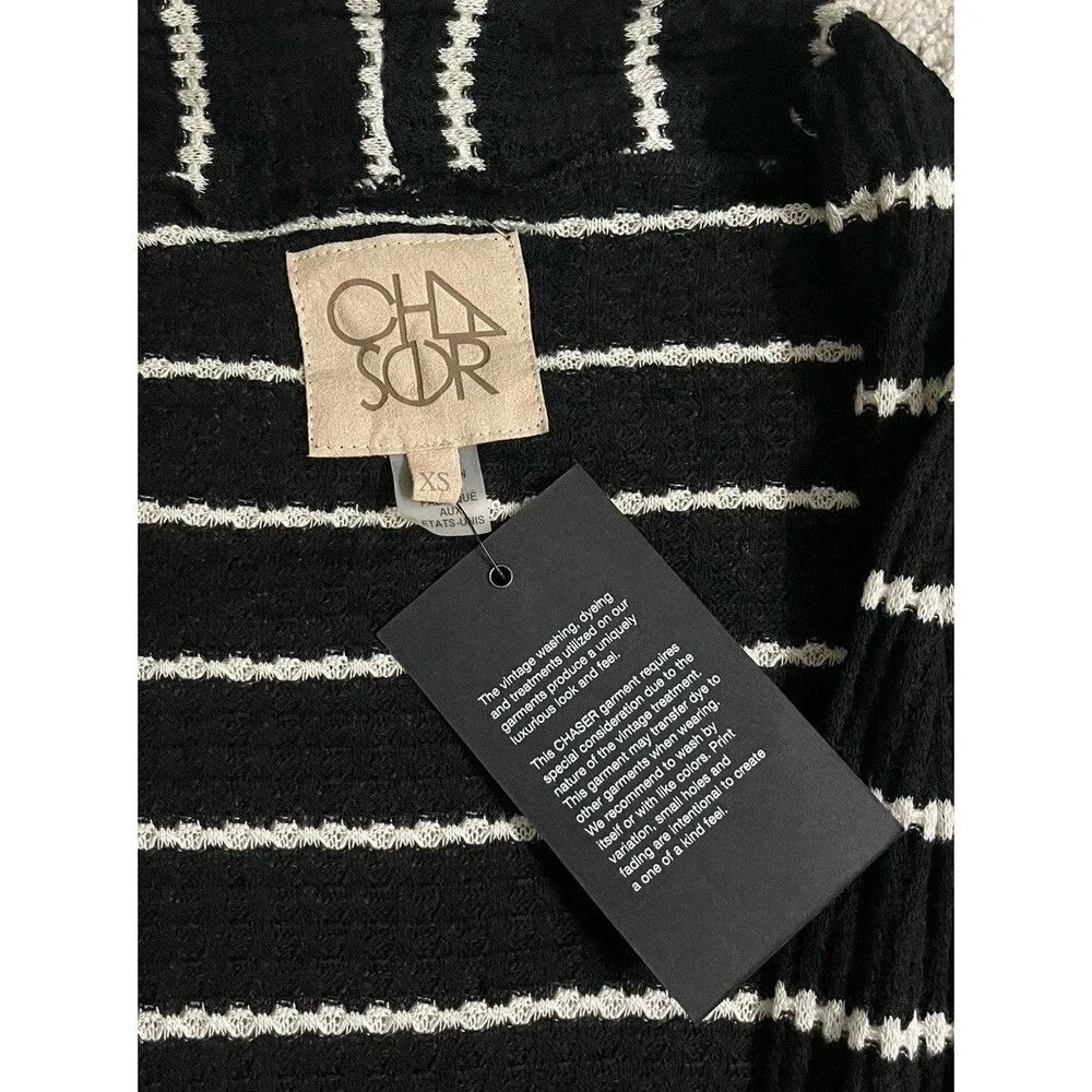 Chaser Black And White Striped Women's Cardigan Sweater Size XS